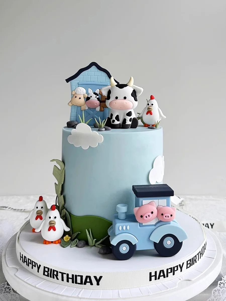 Neue Tortendekorationen mit Bauernhof-Motiv für Kindergeburtstage, Babypartys, Kuh-Ornamente, Traktor, Hühner-Geburtstagsdekorationen – Detail 4