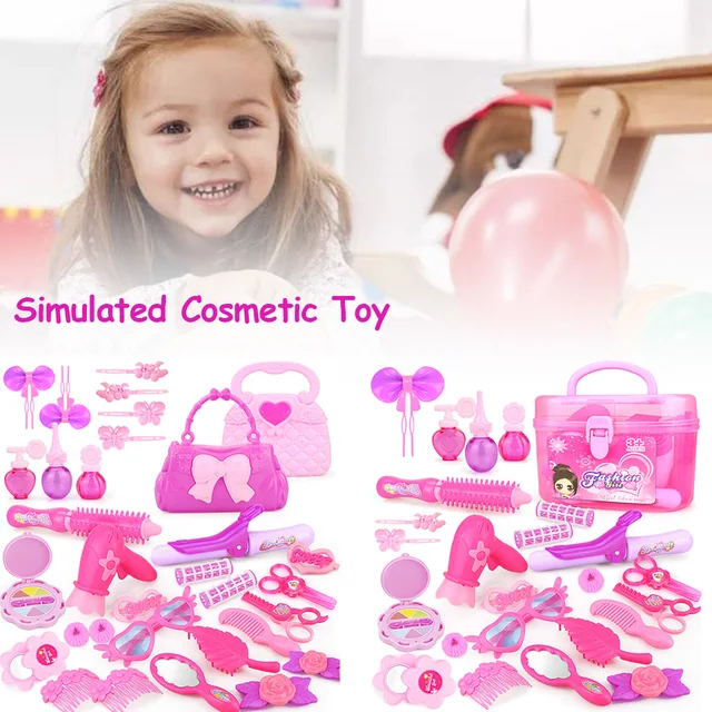 24-32PCS Pretend Play Kid Make Up Toys Pink Makeup Set Princess Hairdressing Simulation Plastic Toy For Girls Dressing Cosmetic 3