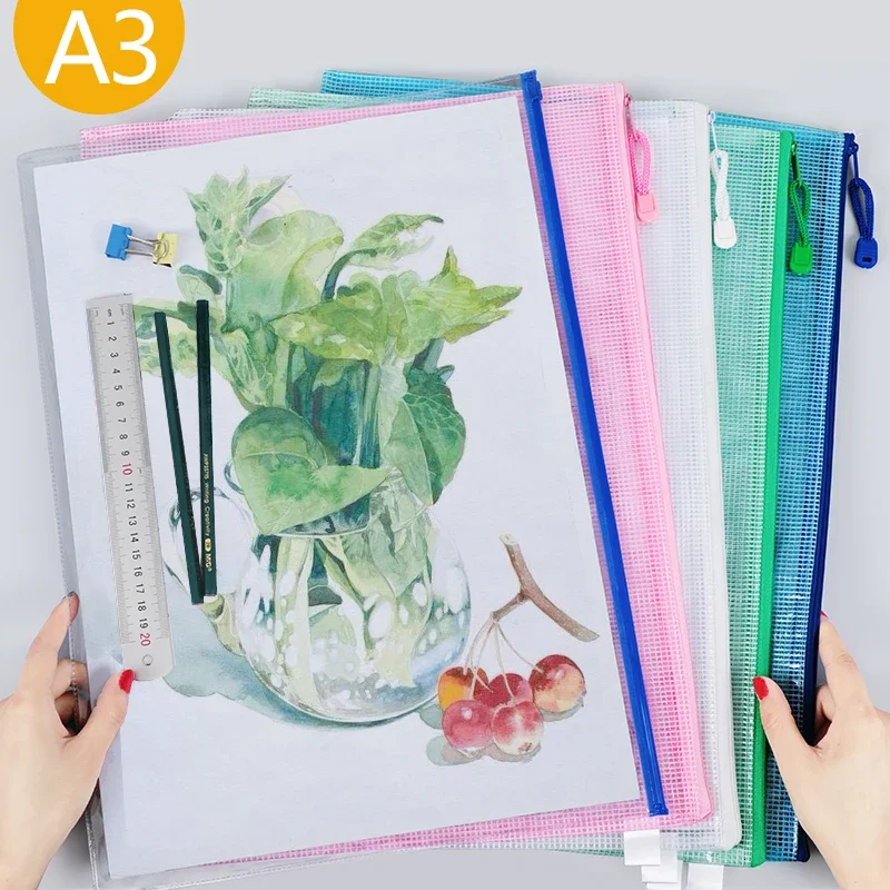 A3 지퍼 파우치 문서 가방, 방수 지퍼 파일 폴더, 아트워크 보관 학교 사무용품, 8k 드로잉 용지 보관 가방