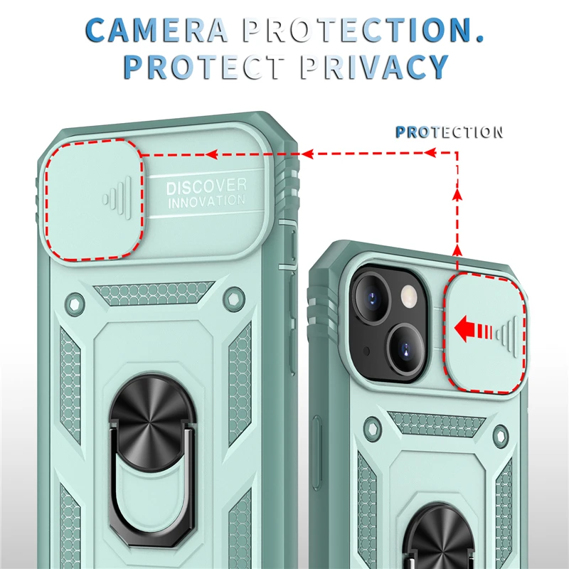 Slide Camera Lens Protection Magnetic Ring Holder Case For iPhone 17 16 15 14 13 12 11 Pro Max Plus Mini XR XS Shockproof Cover 2