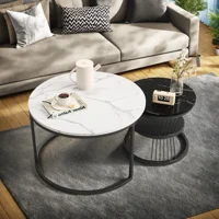 Fangange – ensemble de 2 tables gigognes, tables basses rondes modernes avec rangement, tables d'appoint pour canapé, meubles de salon, structure en métal 5