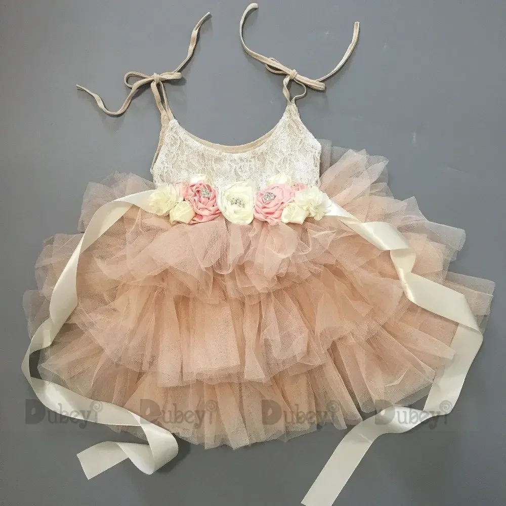 Beautiful flower girls wedding dress children party tutu gown for kids children flowers sashes princess sling summer dress