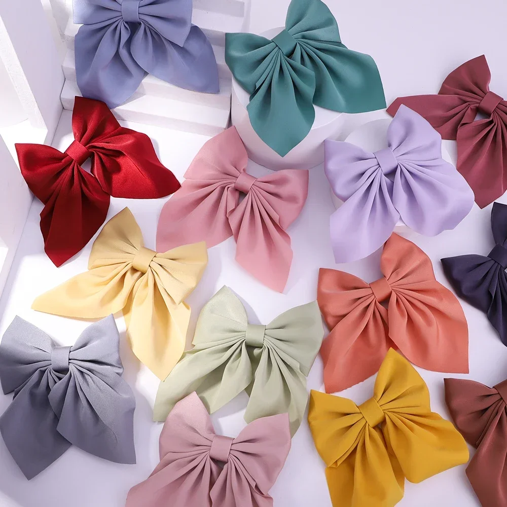 Sweet Bows Hairpins Solid Color Bowknot Hair Clips For Girls Satin Butterfly Barrettes Duckbill Clip Kids Hair Accessories hair clips hair accessories
