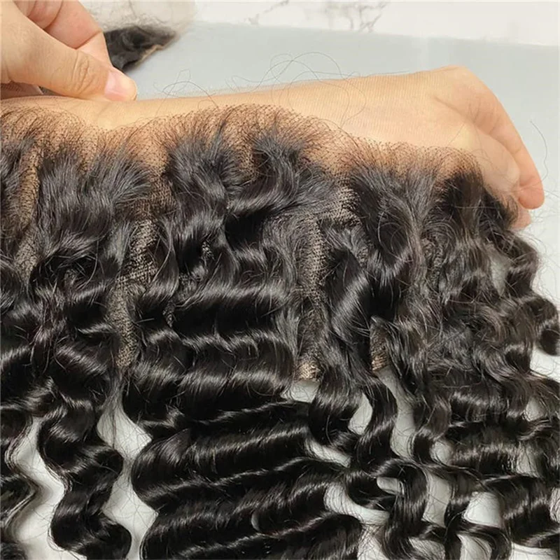 Deep Wave 13x4 Lace Frontal Human Hair Pre-Plucked Natural Color Brazilian Virgin Hair Transparent Lace Closure For Women