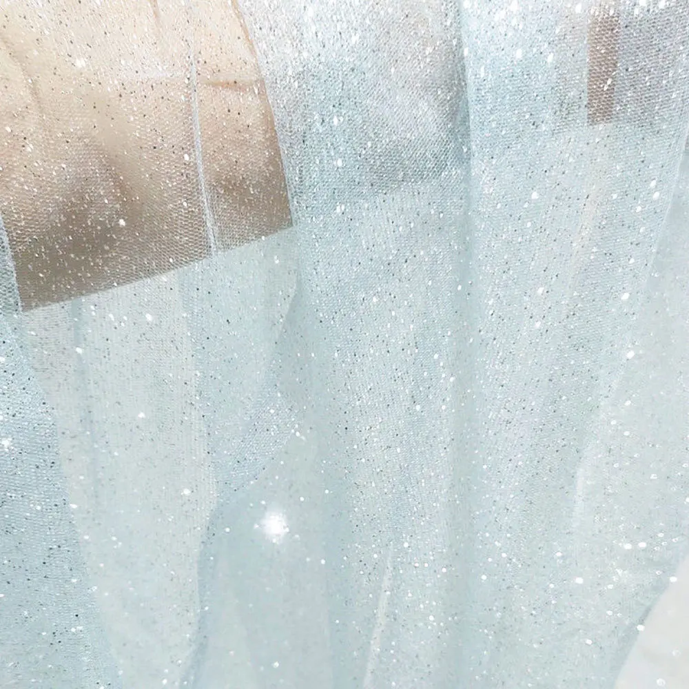 Silver Glitter Sequin Tulle Fabric for DIY Crafts and Event Decor