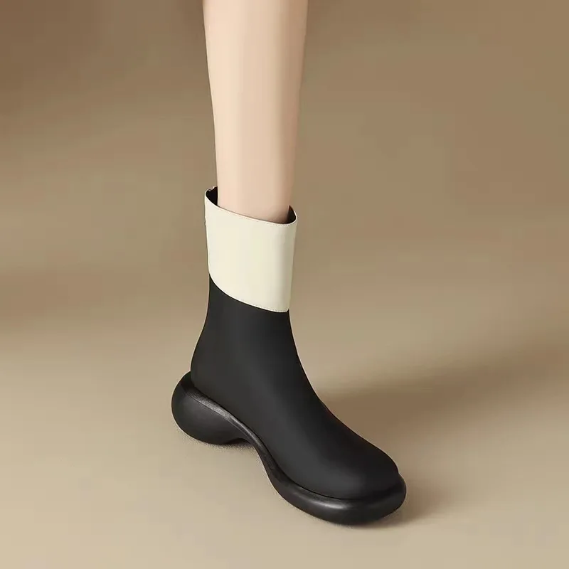 Women Mid Heels Shoes Chunky Chelsea Boots Winter New Designer Platform Ankle Boots Pumps Gladiator Punk Motorcycle