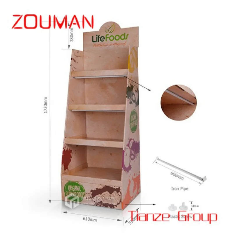 Custom , floor standing corrugated cardboard display shelf