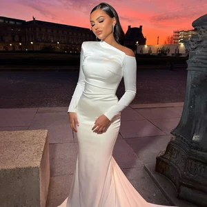 Satin Wedding Dresss Mermaid Long Sleeves Elegant Wedding Gowns for Women 2024 Bride Ivory Buttons Simple Bridal Dresses Long