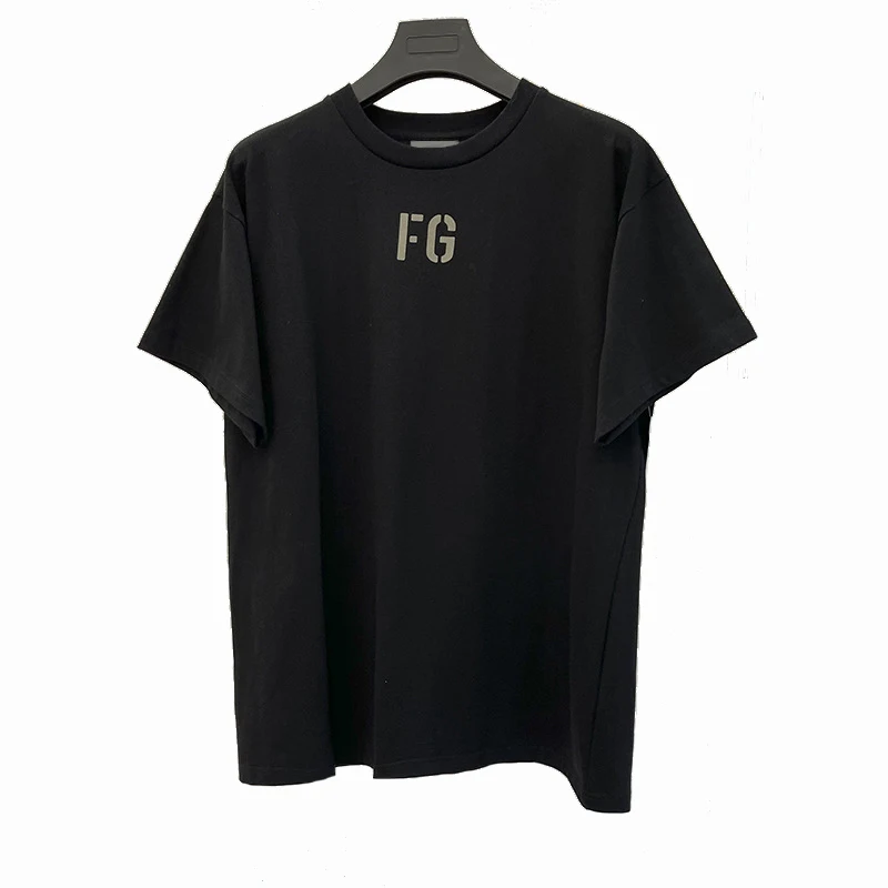 

New Men's Short Sleeves FG Flocking Letter T-Shirt Fashion Brand Hip Hop Loose Season 7 100% Cotton Short Sleeve