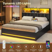 VIAGDO Queen Bed Frame with Bookcase Headboard, Wooden Bed Frame Queen Size with Charging Station, 4 Storage Drawers and LED Lig 5