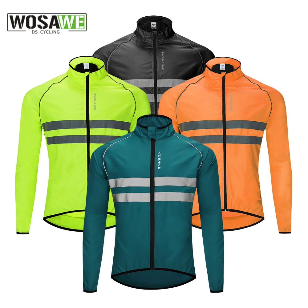 WOSAWE Reflective Cycling Jacket Ultralight Bicycle Windbreaker Long
