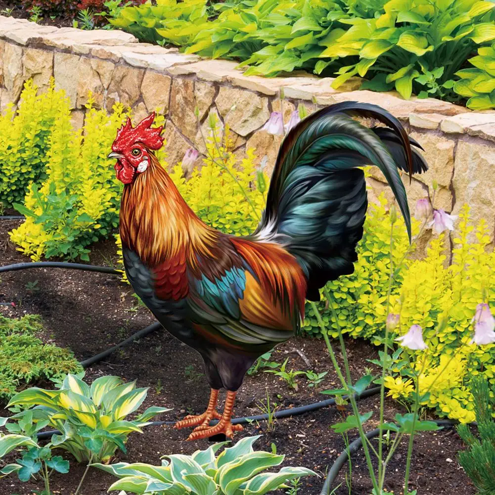 Rooster Statue Decorative Stakes Realistic Life-like Double-sided Garden Statue Acrylic Chicken Yard Art Sculpture for Yard garden art decor animal sculpture decorations