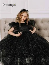 

Dreamgirl A Line Flower Girl Dresses Sequin Wedding Party Dress Bow First Communion Dress Sweep Train O Neck Wedding Girl Dress
