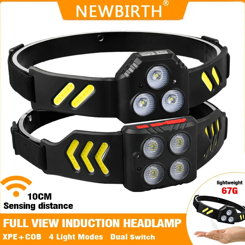 Rechargeable Motion Induction Headlamp XPE+COB Led Headlight Torch Camping Search Light Hunting Head Lamp Fishing Lantern