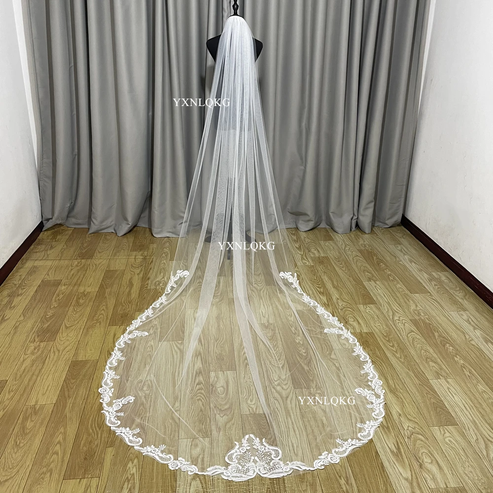 White Ivory 3 Meters Long Voile Mariage Lace Wedding Veil Tulle Bridal Veils with Comb Bride Wedding Accessories Veu De Noiva