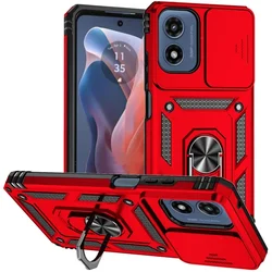 Shockproof Armor Case with Magnetic Ring Holder - Durable Protective Cover for Moto G54 (Red)