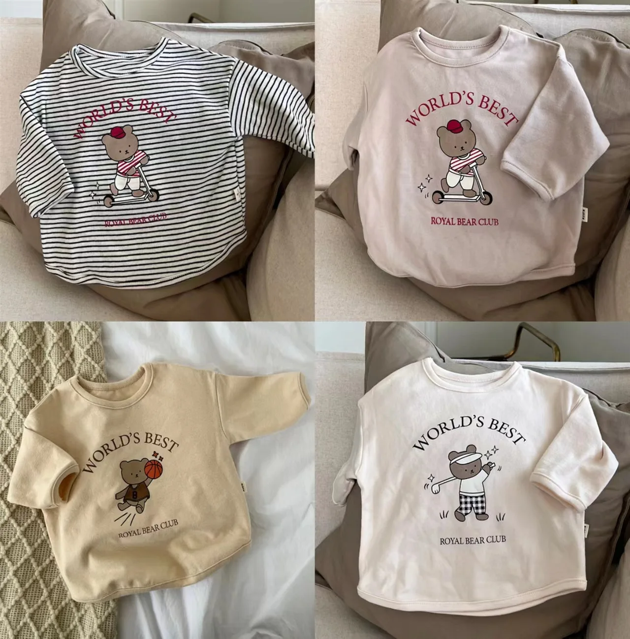 

2023 New Baby Long Sleeve T Shirts Boys Cute Bear Print T Shirts Cotton Children Striped Shirts Infant Girl Bottoming Tops