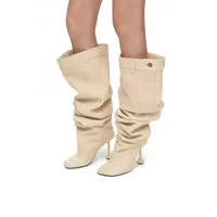 European and American Sexy Wine Glasses, Knee High Wide Tube Stacking Boots for Women's Fashion, High-heeled Sleeve Boots - Image 3