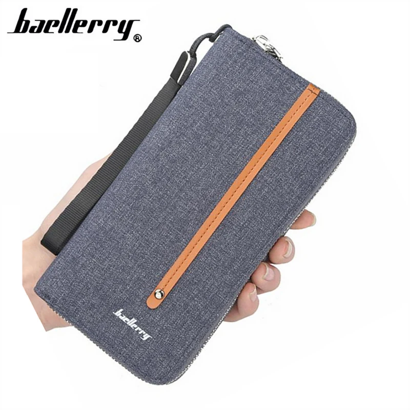 Baellerry Canvas Men Wallets Long Large Capacity Zipper Male Wallet Cell Phone Pocket Fashion