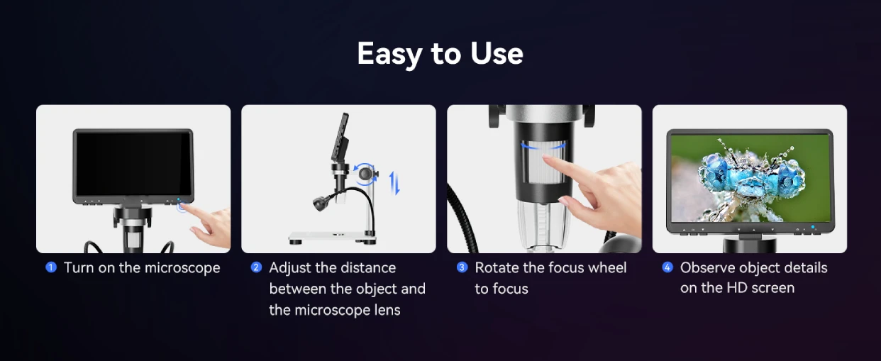 Description Picture 4 of item7‘’ Digital Microscope 1200X Zoom 12MP HD Electronic Microscopes Camera Magnifier for Soldering Phone Repair Microscope 32GB