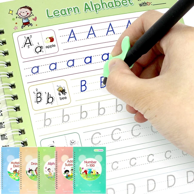 5Pcs Magic Copybook For Kids Grooved Handwriting Book With