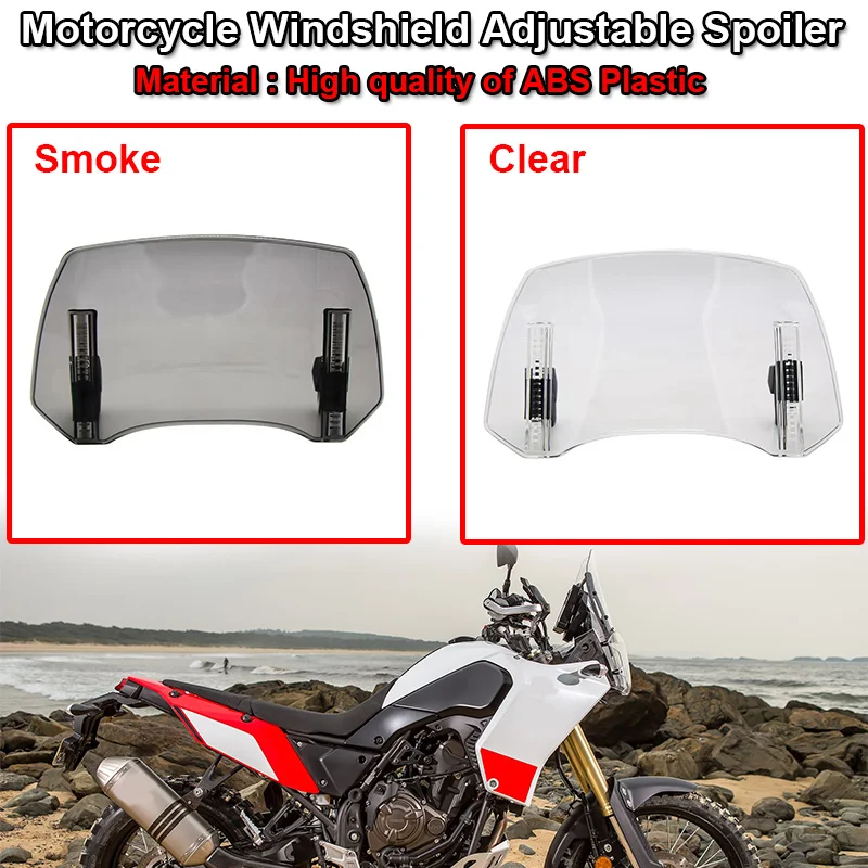 Optrcn Motorcycle Windshield Extension For Yamaha Super Tenere 2013-2024, Windshield Extension Adjustable Spoiler Windscreen, Windscreen Spoiler Clamps, Adjustable Clip On Replacement,M-Grey