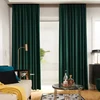 Curtains for Bedroom Living Room Villa Curtains Nordic Mink Modern Style Solid Color Dark Green Matte Velvet 3