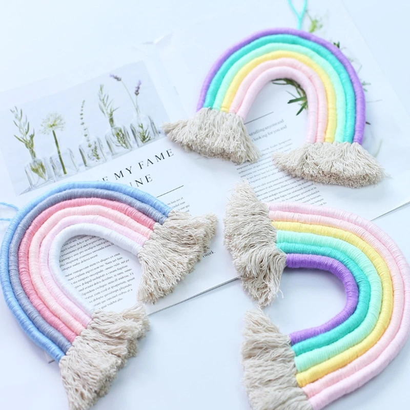 

Handmade Woven Tapestry Tassel Rainbow Macrame Display Wall Hanging Ornaments Boho Home Nursery Decoration