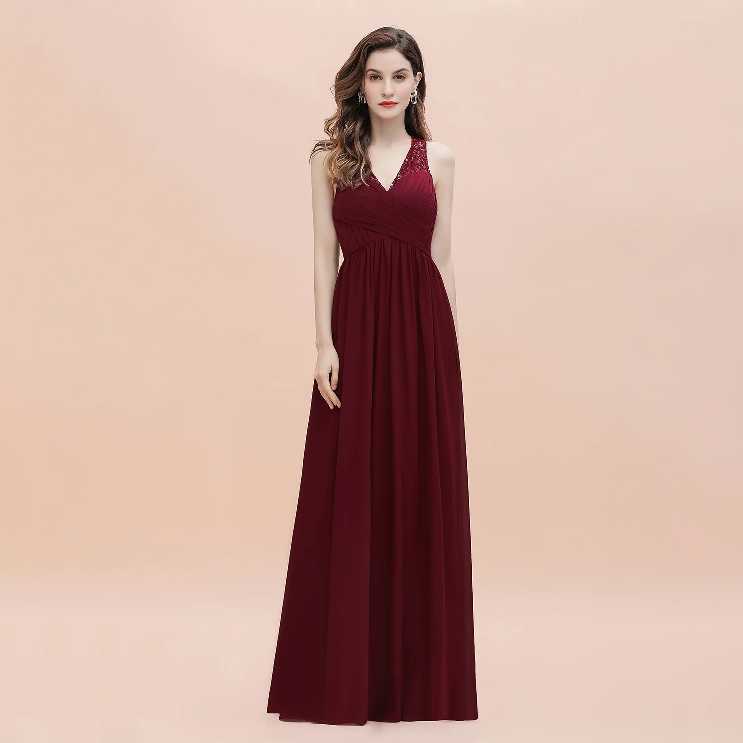 

NEW Chiffon Bridesmaid Dress Long V Neck Lace Sleeveless Beading Summer Beach A Line Maid Of Honor Dresses Custom Made 2022