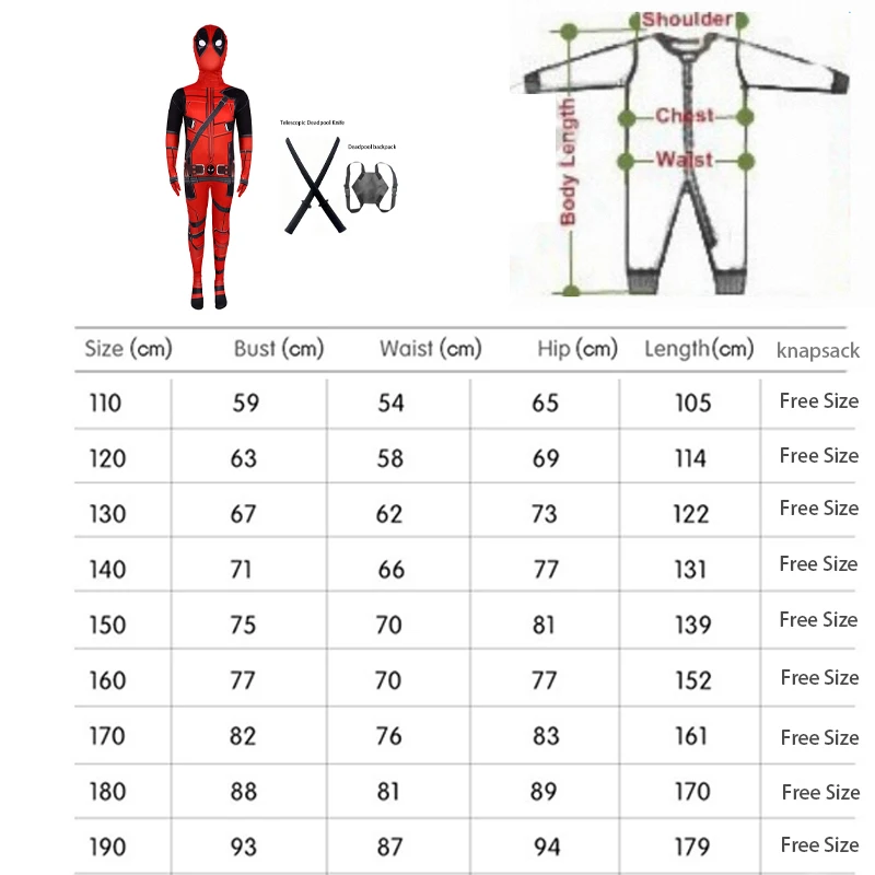 Superhero Deadpool Costume Men Women Cosplay Jumpsuit Suit Backpack Knif Accessories Boys Fantasy Movie Character Holiday Set
