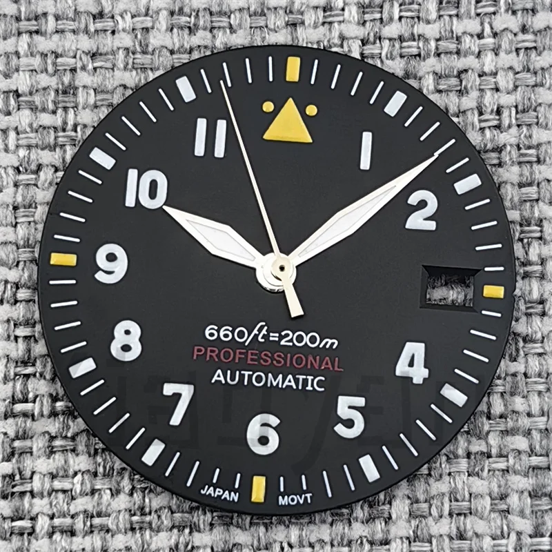 Pilot Style Black Watch Dial and Hand Sets with C3 Green Luminous - 29mm Watch Accessory