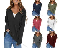 Plus size women's hoodie autumn and winter  solid color drawstring hooded solid color jacket  casual cardigan zipper jacket