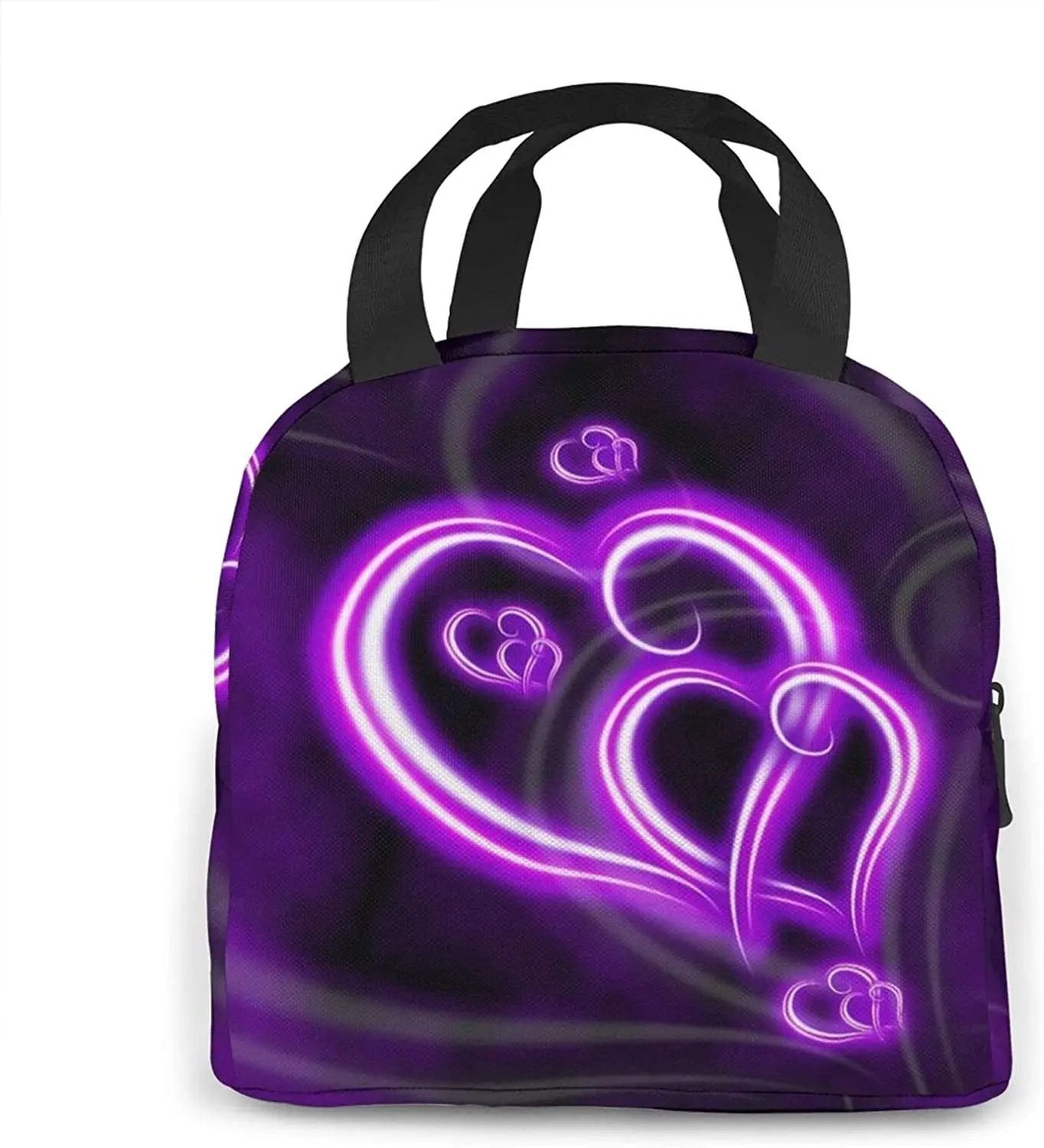 Purple Love Heart Lunch Box Bag for Women Girls Insulated Small Lunch Bag Adult Cooler Bento Backpack Reusable Tote Lunch Box