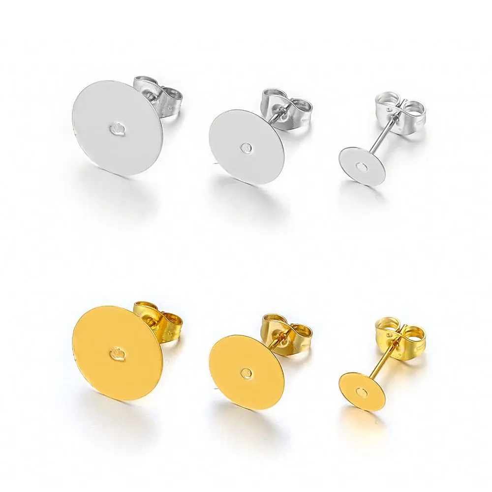 

50pcs Stainless Steel Gold Plated Flat Ear Post Stud Earrings Blank Base Pins for DIY Craft Jewelry Making Supplies Materials