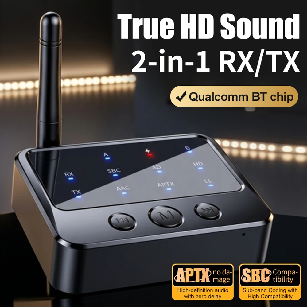 KEBIDU Bluetooth 6.0 수신기 송신기 AptX-Adaptive 2-in-1 오디오 어댑터 AD/HD/LL AAC SBC 낮은 대기 시간 음악 무선 어댑터 Bluetooth 6.0 Receiver