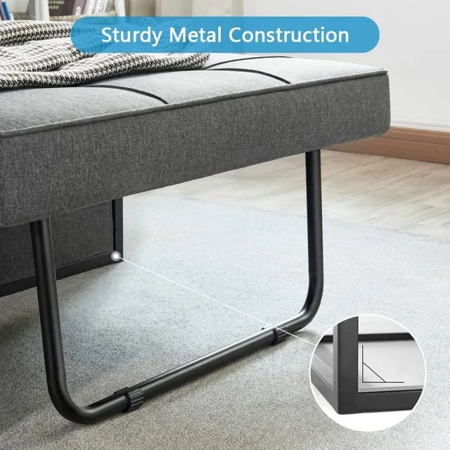 Sofa Bed, Convertible Chair Multi-Function Folding Ottoman Modern Breathable Linen Guest Bed with Adjustable Sleeper, Sofa Bed 3