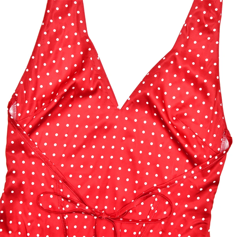 Absobe Polka Dot Print Color Block Maxi Dress Elegant V Neck Halter Tie Slim Backless A Line Long Dress For Women Chic Partywear