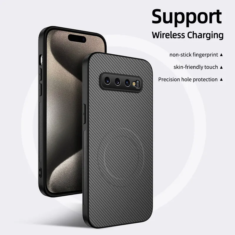 Carbon Fiber Pattern PU Leather Hybrid Case with Wireless Charging Support
