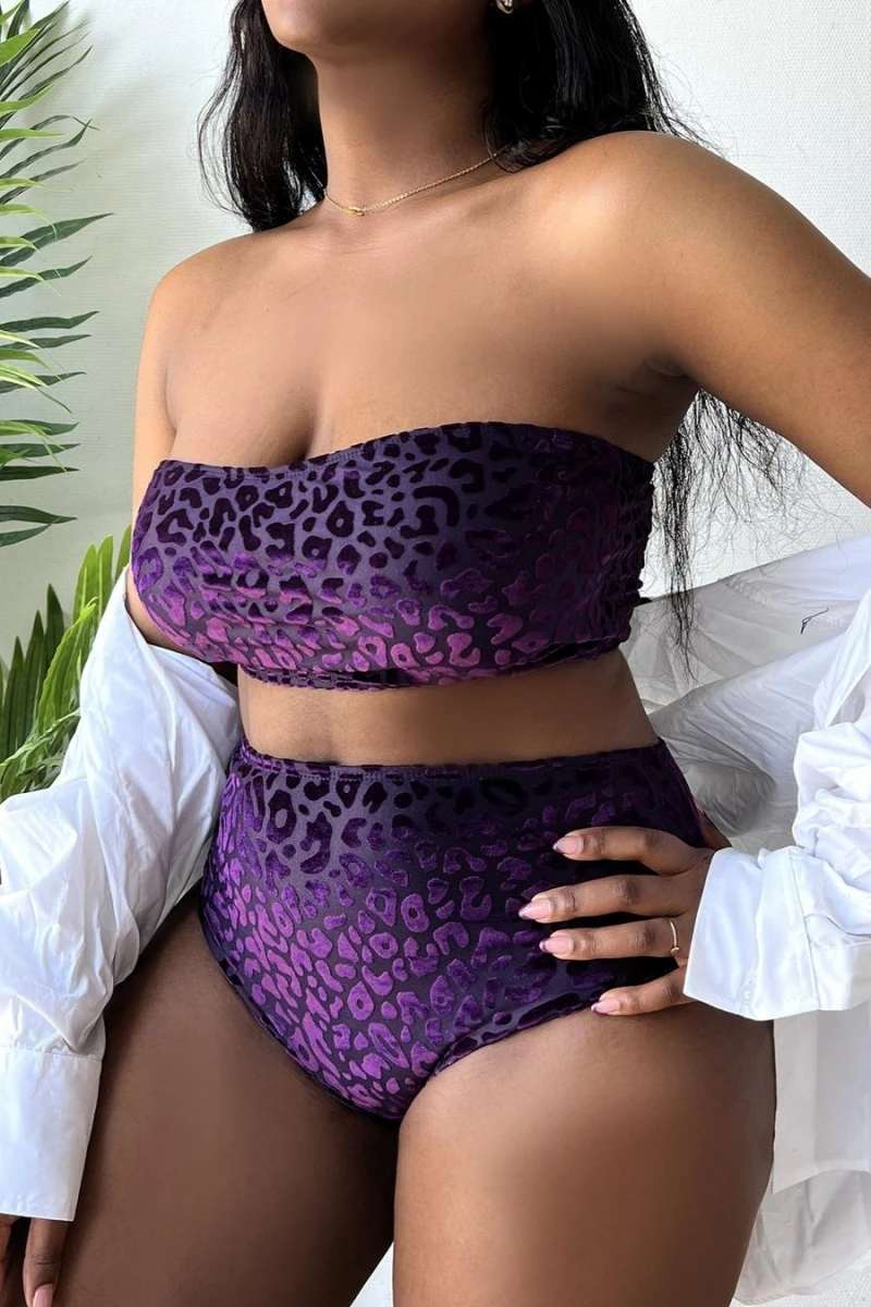 2025 Leopard Bandeau Bikini Swimsuit Women Plus Size Swimwear Female High Waist Bathers Bathing Swimming Swim Suit Beachwear 2