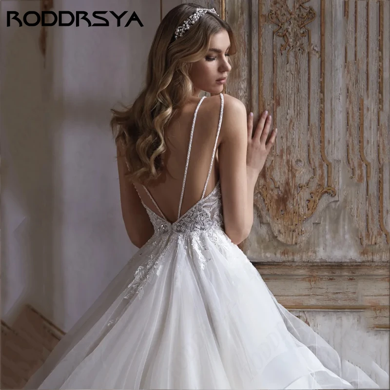 RODDRSYA 여성용 우아한 러플 A 라인 웨딩 원피스, 브이넥 스파게티 스트랩, 백리스 로브 드 마리, 신부 파티, 2024 여성용 우아한 러플 A 라인 웨딩 원피스, 브이넥 스파게티 스트랩, 백리스 로브 드 마리, 신부 파티, 2024 여성용 우아한 러플 A 라인 웨딩 원피스, 브이넥 스파게티 스트랩, 백리스 로브 드 마리, 신부 파티, 2024 여성용 우아한 러플 A 라인 웨딩 원 
