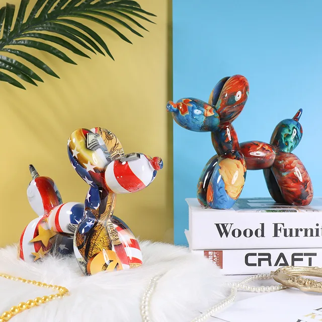 Sculpture de Graffiti en Résine, Art Moderne Nordique, Statue de Chien Ballon, Figurine Artisanale Colorée Créative, Cadeau, Décoration de Bureau et de Maison 5