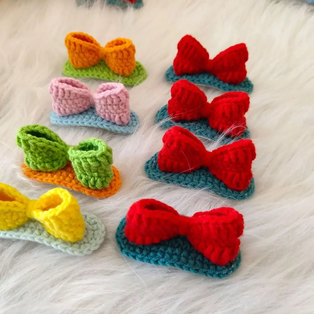 Korean Style Cotton Doll Hair Pins Bowknot Hand Knitting Doll Hairpin Accessories Tiny Mini Cotton Doll Accessories Headwear