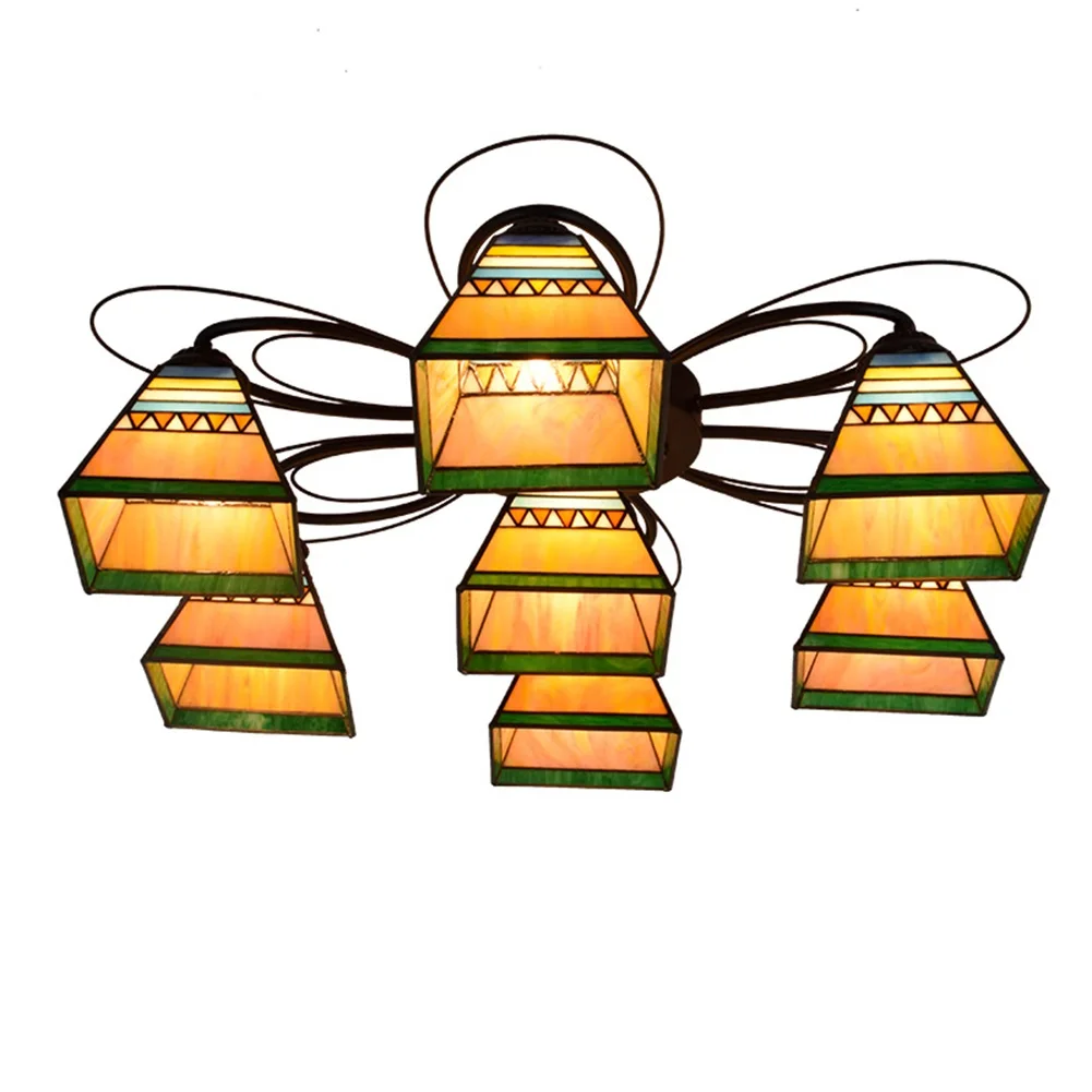 

Tiffany Pyramid Style Stained 7 Multi-head Ceiling Lamp Lamp Glass Living Room Dining Room Bedroom Ceiling light