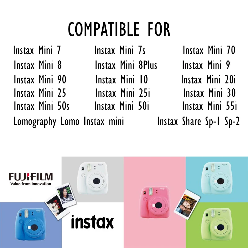 Fujifilm Instax Mini 12 9 Film White Edge 10 20 40 60 100 Sheets/Packs Photo Paper for Fuji Instant Camera 8/7s/11/25/50/90/sp-2