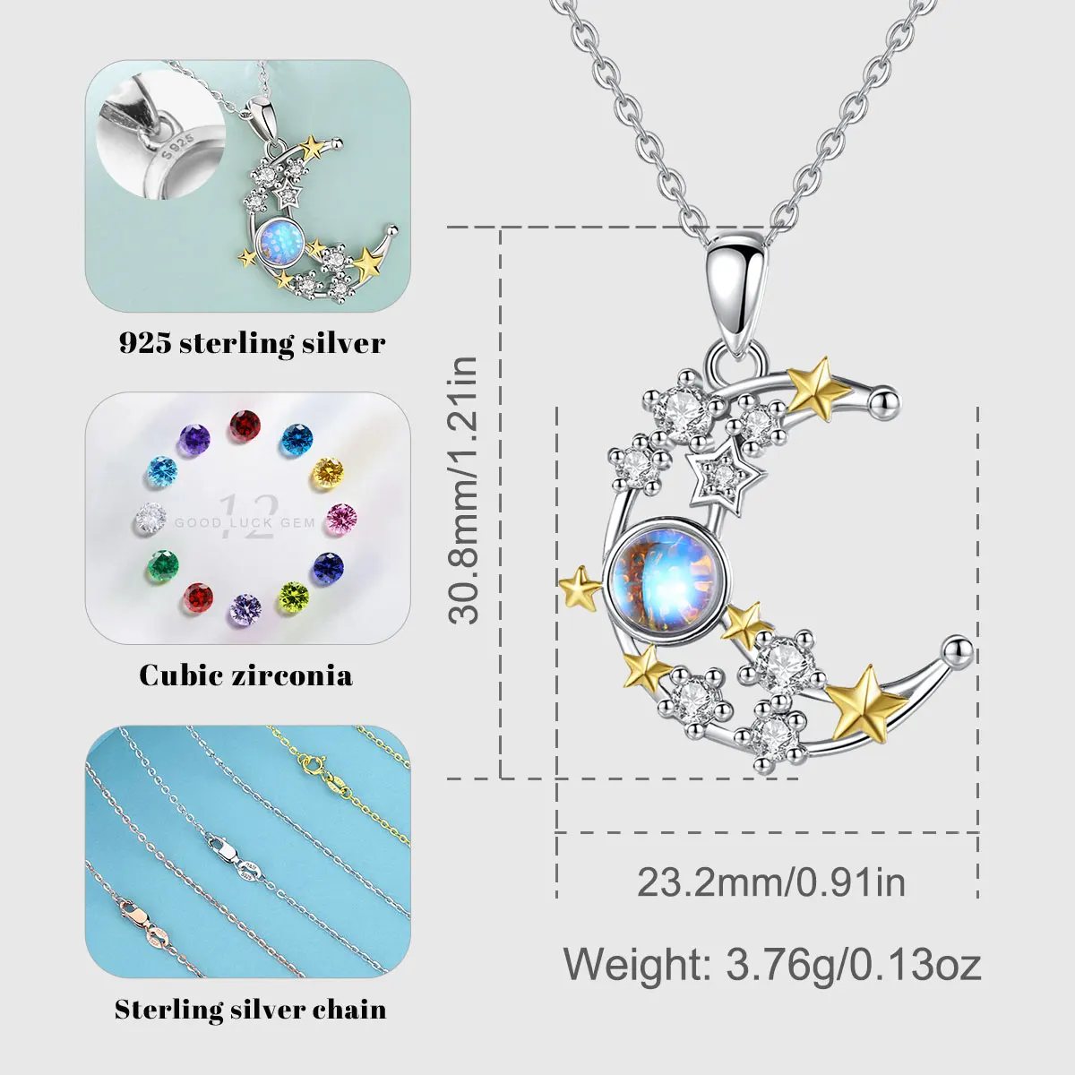Collana Con Ciondolo Luna In Argento 925 – Gioiello Britannico Con Catena, In Scatola Regalo