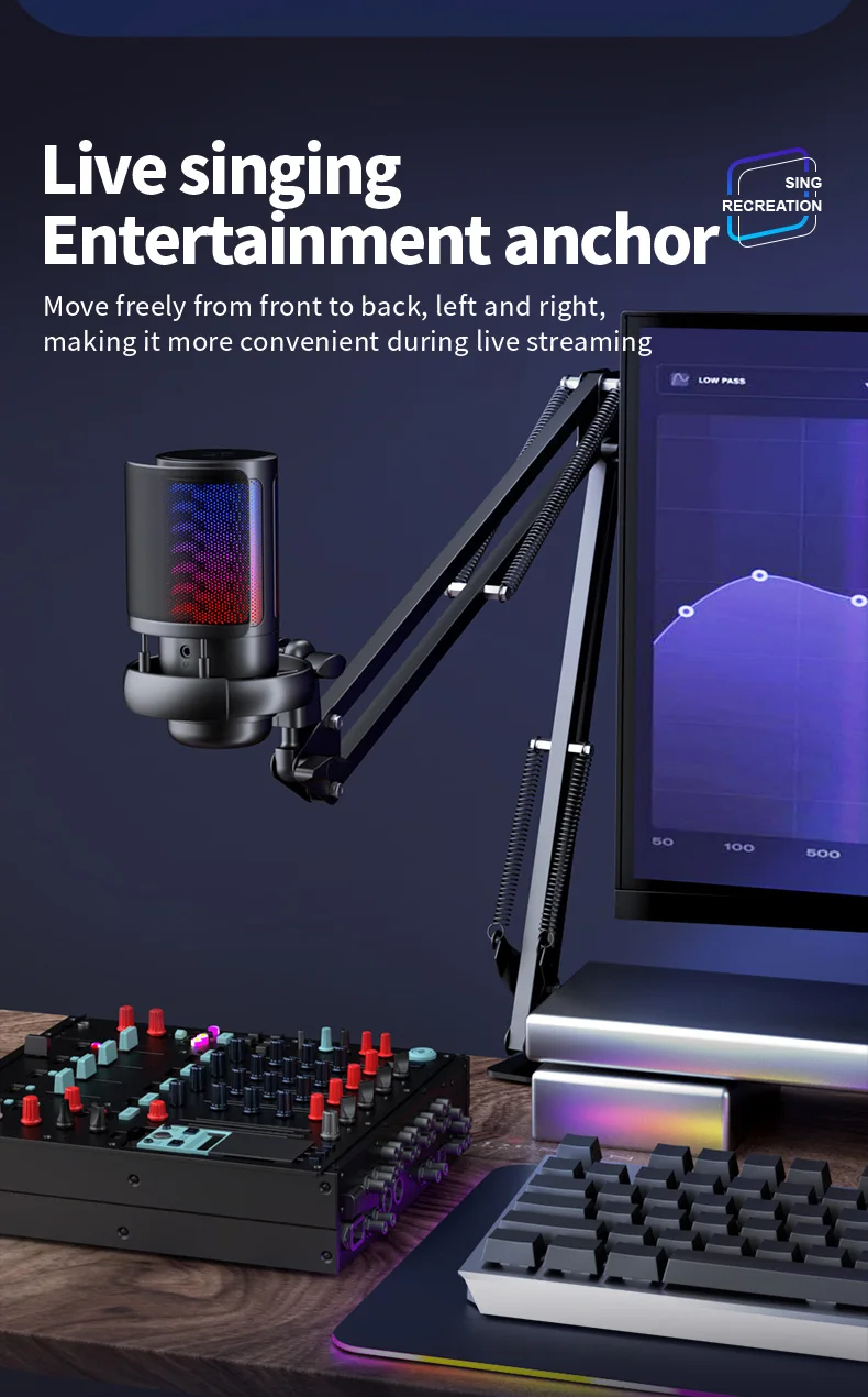 Rgb-Gaming-Mikrofon Mit Sprachausgleich Und Geräuschunterdrückung, Studio-Usb-Computer-Kondensatormikrofon Für Streaming/Aufnahme/Disc-Produktion S1E10F24E98E54Affa3E186Cb3E89F578V
