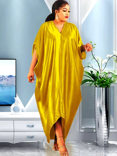 New Muslim Dresses For Women 2022 Stitching Color African Maxi Robe V-neck Print Short Sleeve Novelty Dress Kanga Clothing Bouou DR-802-2