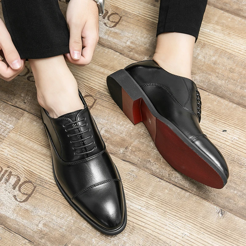 Men Oxfords Brown Black Red Sole Pointed Toe Lace-up Dress Shoes for Men  with Free