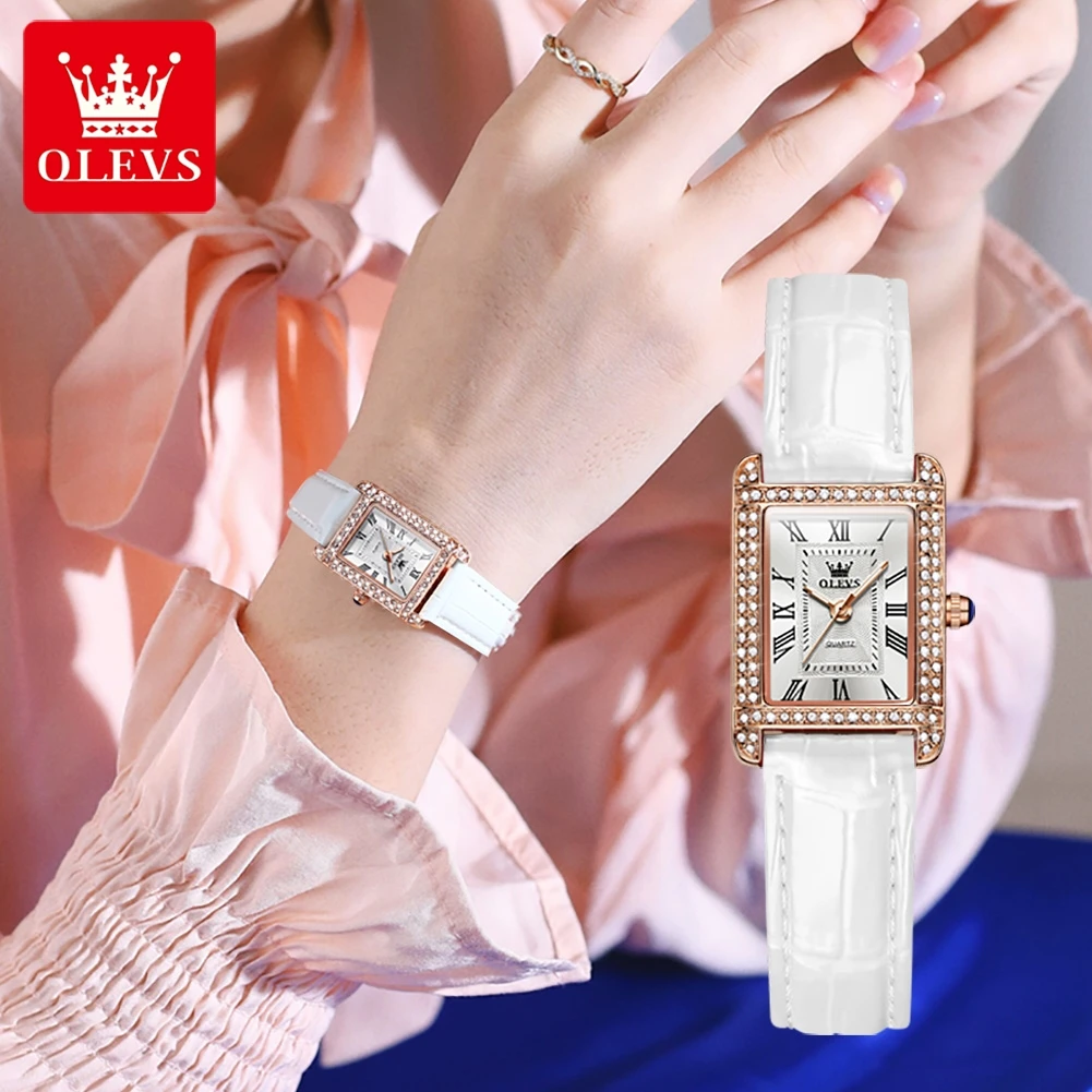 Relógio de quartzo feminino Olevs, diamante quadrado, 9935