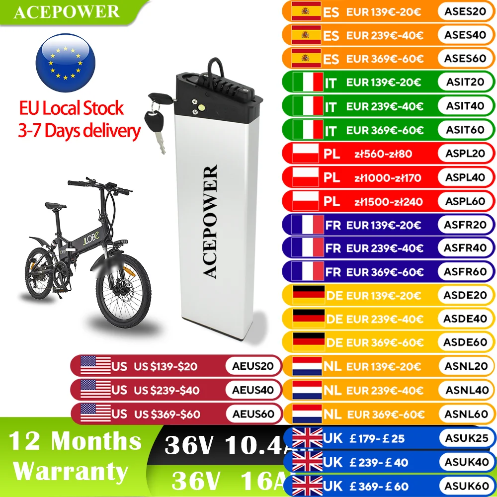 For Llobe City ll Valk volt Hiper Engine bf214 Folding Electric Bike Battery 36V 10.4Ah 12.5Ah 17.5Ah Battery for MATE S City